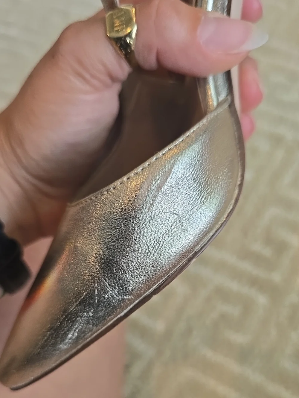 27 Edit Metallic Gold Pointed-Toe Crisscross Ankle-Strap Heels, Size 7